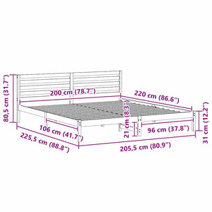 Sängram med huvudgavel Vit 200 x 220 cm Massiv furu