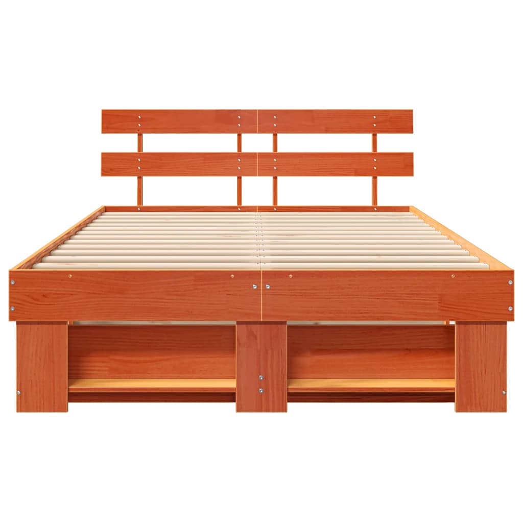 Sängram med huvudgavel Vaxbrun 135 x 190 cm Massiv furu