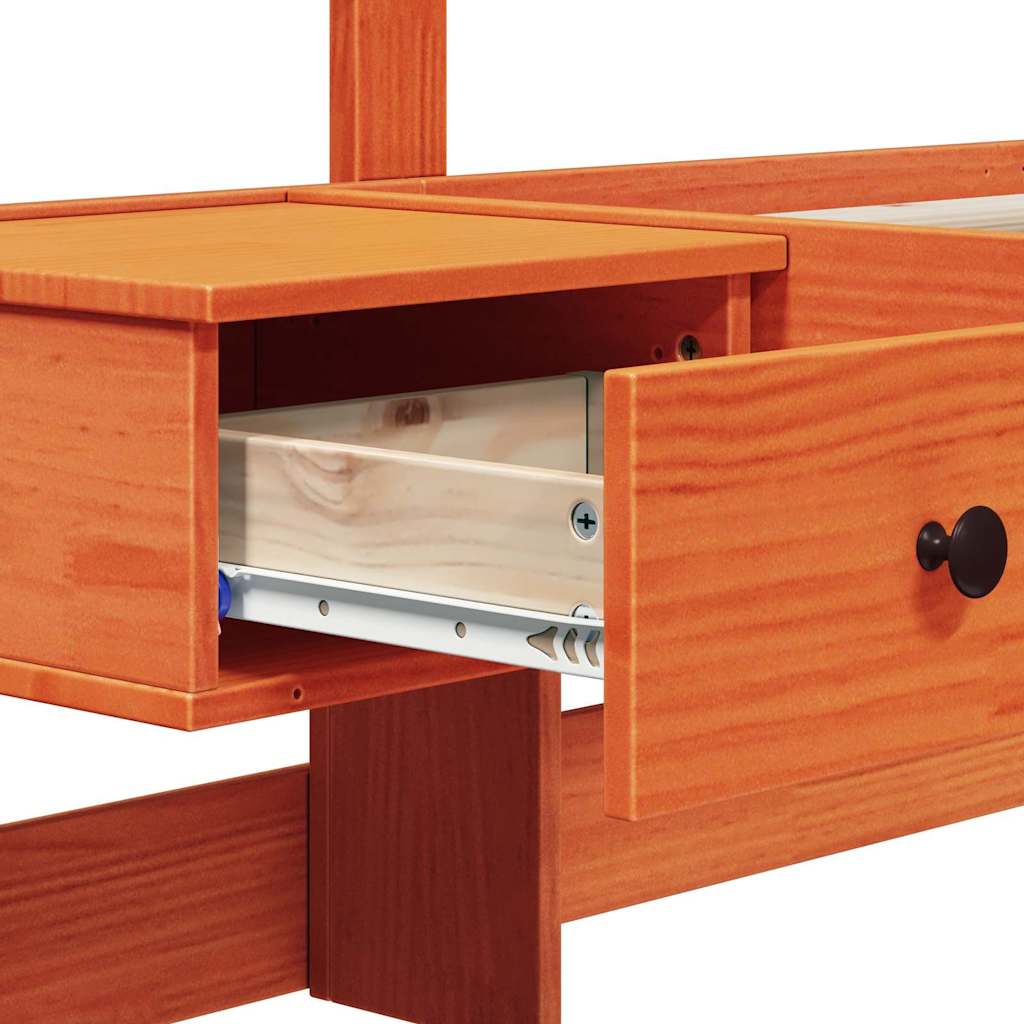 Sängram med huvudgavel Vaxbrun 90 x 200 cm Massiv furu