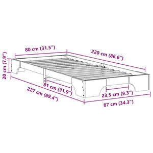 Sängram Brun 80 x 220 cm Massiv furu
