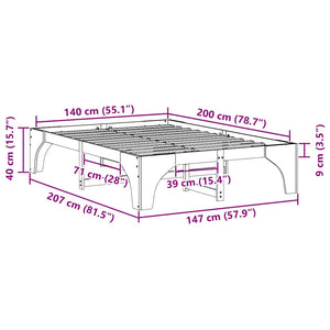 Sängram Brun 140 x 200 cm Massiv furu