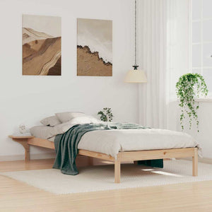 Sängram med sidobord Naturfärg 80 x 210 cm Massiv furu