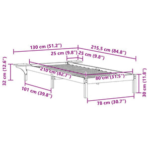 Sängram med sidobord Naturfärg 80 x 210 cm Massiv furu