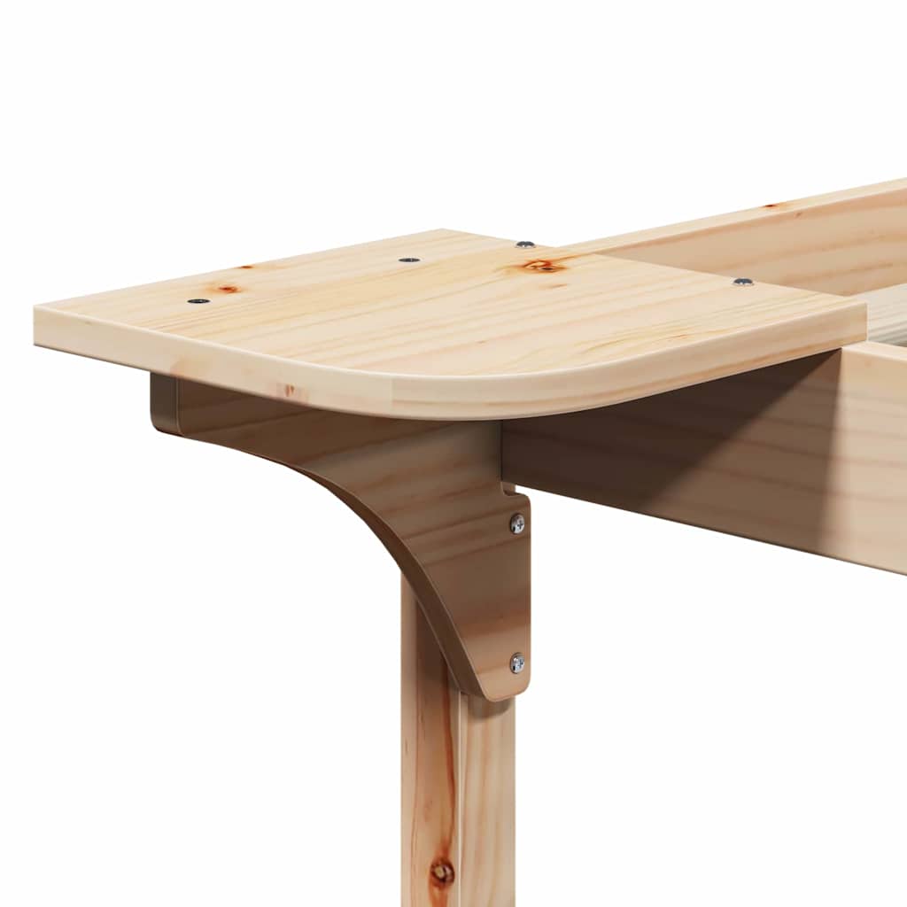 Sängram med sidobord Naturfärg 140 x 210 cm Massiv furu