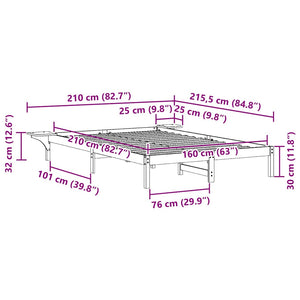 Sängram med sidobord Naturfärg 160 x 210 cm Massiv furu