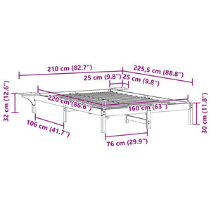 Sängram med sidobord Naturfärg 160 x 220 cm Massiv furu
