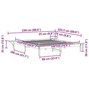 Sängram med sidobord Naturfärg 180 x 220 cm Massiv furu