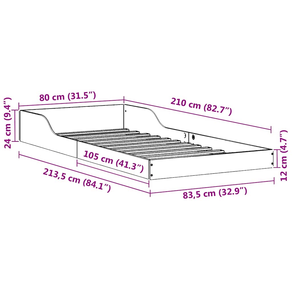 Sängram Vaxbrun 80 x 210 cm Massiv furu