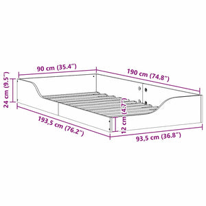 Sängram Vaxbrun 90 x 190 cm Massiv furu