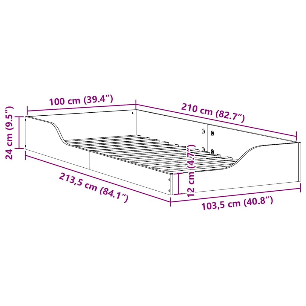 Sängram Vaxbrun 100 x 210 cm Massiv furu