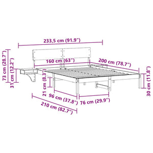 Sängram med huvudgavel Brun 160 x 200 cm Massiv furu