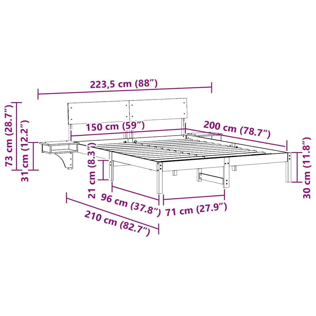 Sängram med huvudgavel Vit 150 x 200 cm Massiv furu