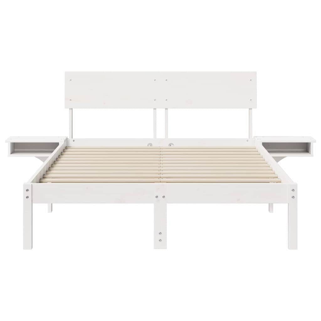 Sängram med huvudgavel Vit 140 x 200 cm Massiv furu