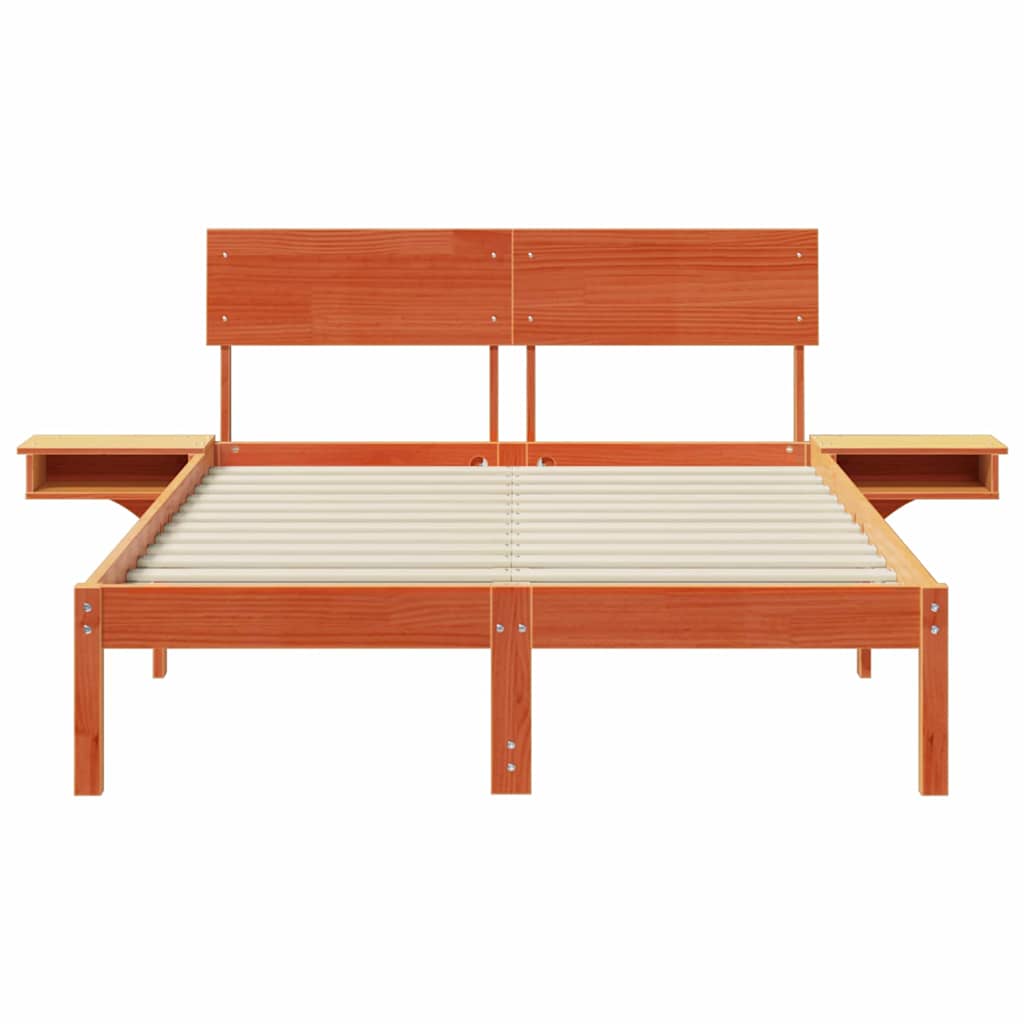 Sängram med huvudgavel Vaxbrun 135 x 190 cm Massiv furu