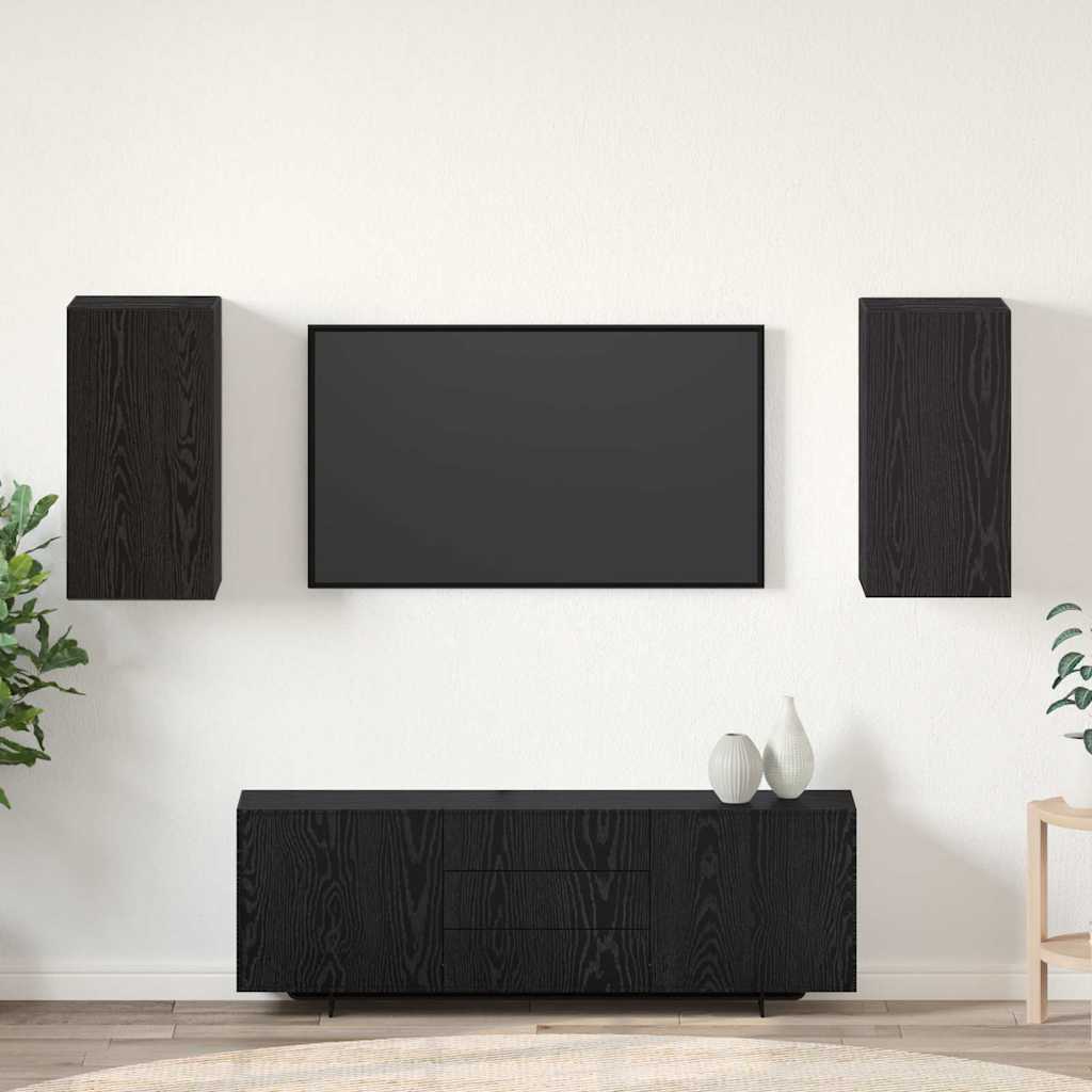 Vägg TV Skåp 2 pcs Svart Ek 30,5 x 30 x 60 cm Konstruerat trä