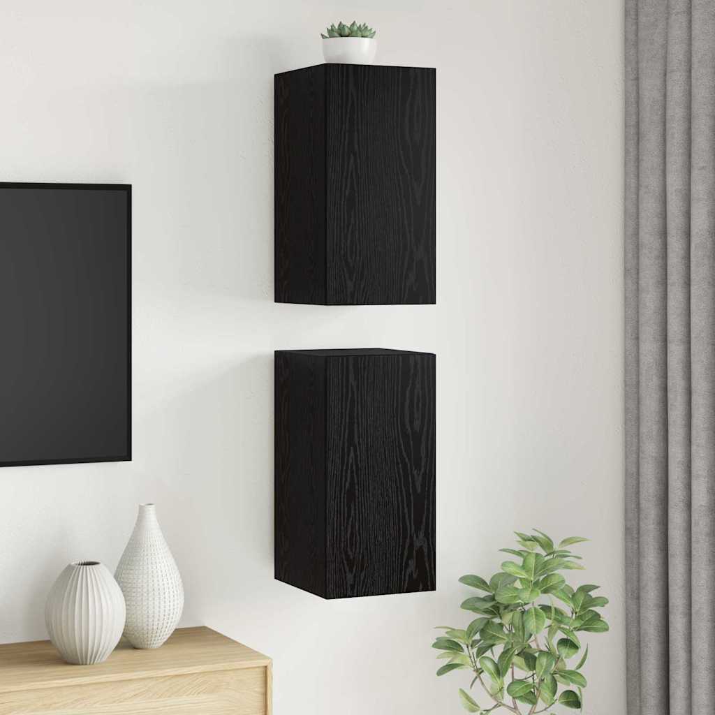Vägg TV Skåp 2 pcs Svart Ek 30,5 x 30 x 60 cm Konstruerat trä