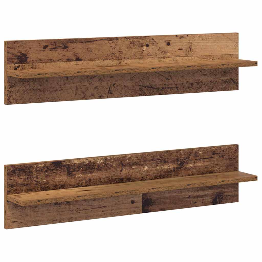 Vägg hylla 2 st Gammalt trä 80 x 11,5 x 18 cm Konstruerat trä