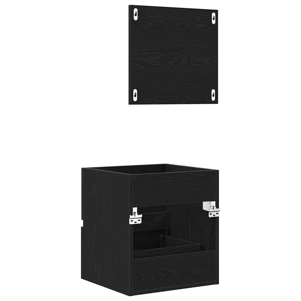Badrumsskåp med låda Svart Ek 41 x 38,5 x 45 cm Konstruerat trä