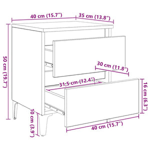Nattduksbord 2 pcs Svart ek 40 x 35 x 50 cm Konstruerat trä