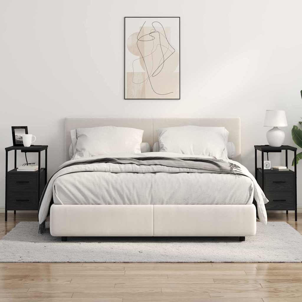 Nattduksbord med låda Svart Ek 30 x 48 x 61 cm Konstruerat trä