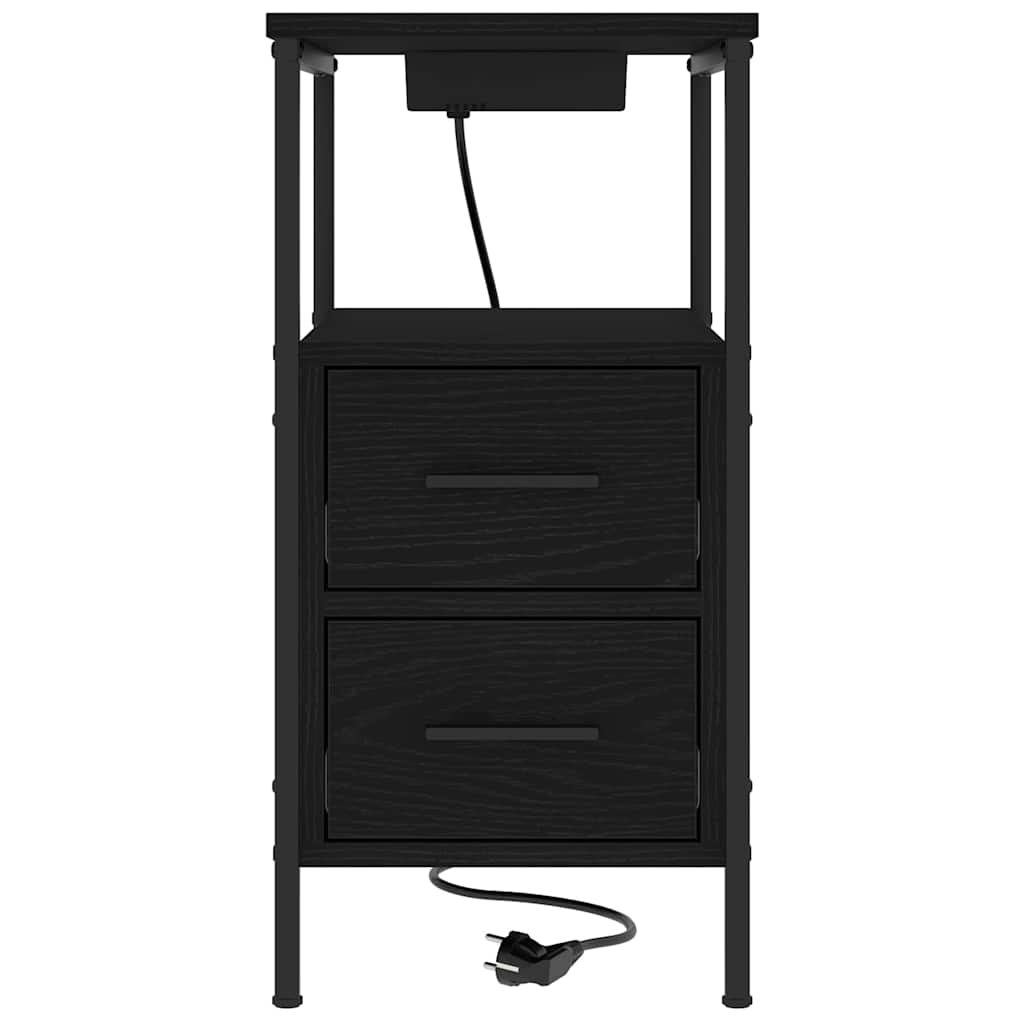 Nattduksbord med låda Svart Ek 30 x 48 x 61 cm Konstruerat trä