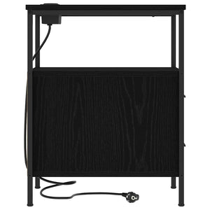 Nattduksbord med låda Svart Ek 30 x 48 x 61 cm Konstruerat trä