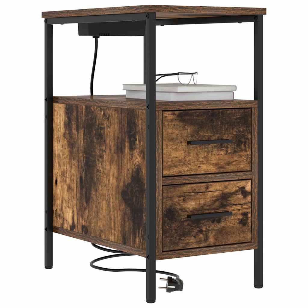 Nattduksbord med låda Rökt ek 30 x 48 x 61 cm Konstruerat trä