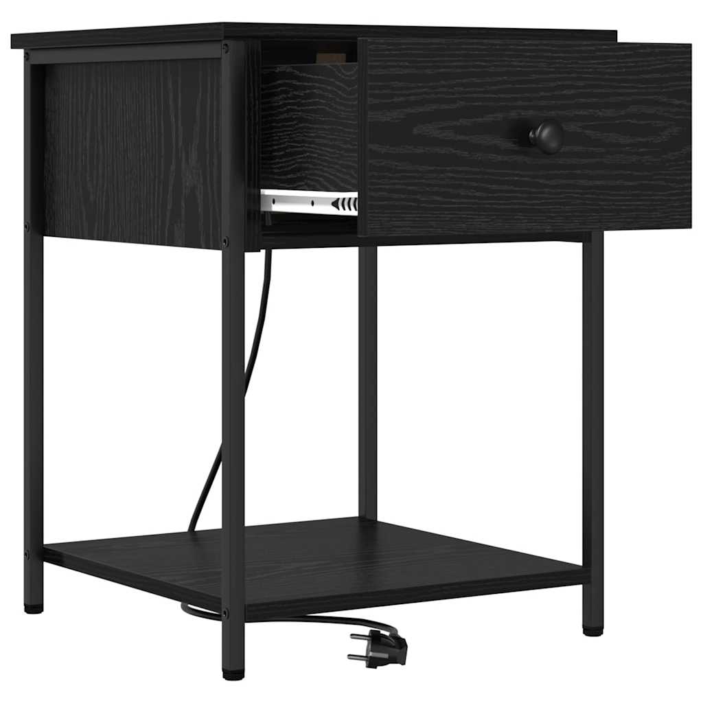 Nattduksbord 2 pcs Svart Ek 42 x 41 x 56 cm Konstruerat trä