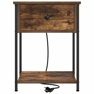 Nattduksbord med låda Rökt ek 42 x 41 x 56 cm Konstruerat trä