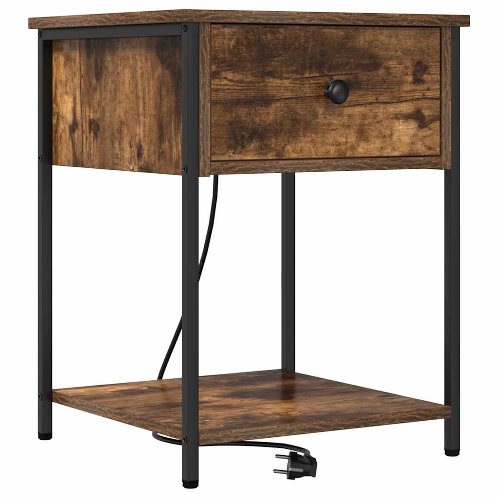 Nattduksbord 2 pcs Rökt ek 42 x 41 x 56 cm Konstruerat trä