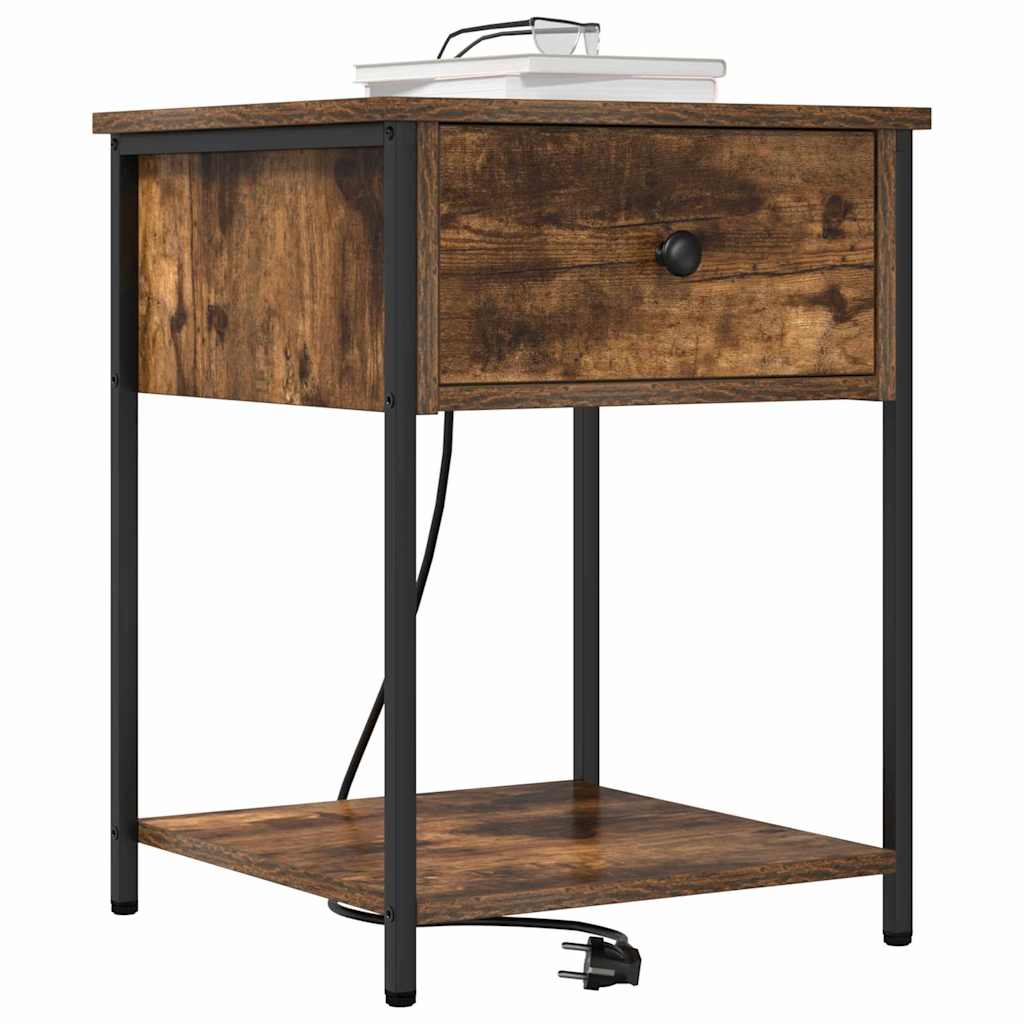 Nattduksbord 2 pcs Rökt ek 42 x 41 x 56 cm Konstruerat trä