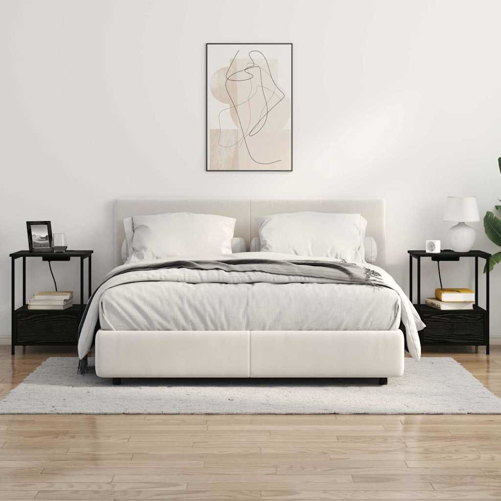 Nattduksbord 2 pcs Svart Ek 42 x 41 x 56 cm Konstruerat trä