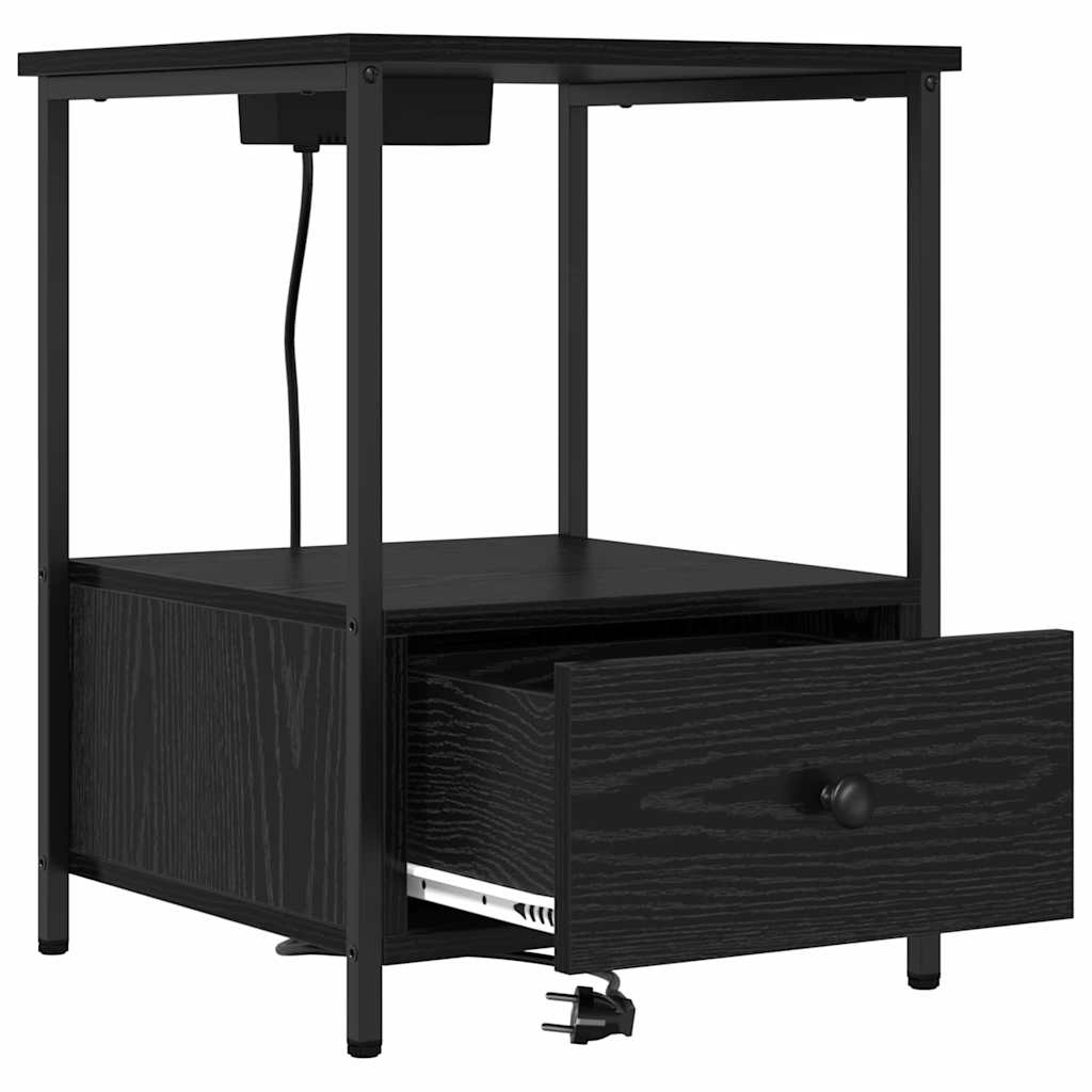 Nattduksbord 2 pcs Svart Ek 42 x 41 x 56 cm Konstruerat trä