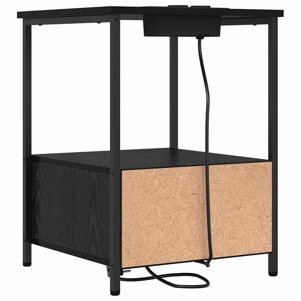 Nattduksbord 2 pcs Svart Ek 42 x 41 x 56 cm Konstruerat trä