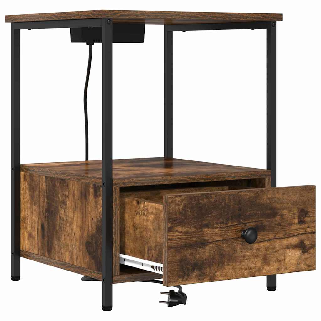 Nattduksbord med låda Rökt ek 42 x 41 x 56 cm Konstruerat trä