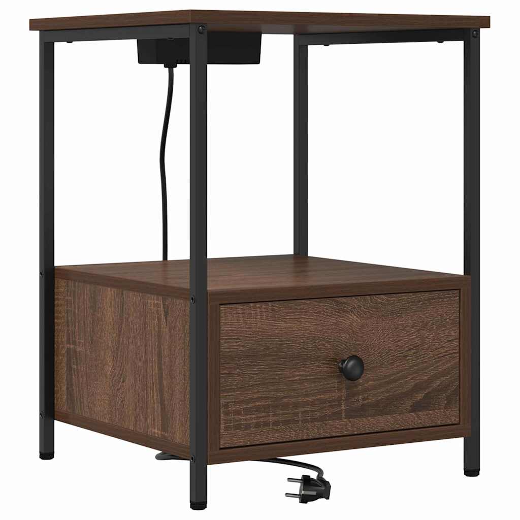 Nattduksbord med låda Brun Ek 42 x 41 x 56 cm Konstruerat trä