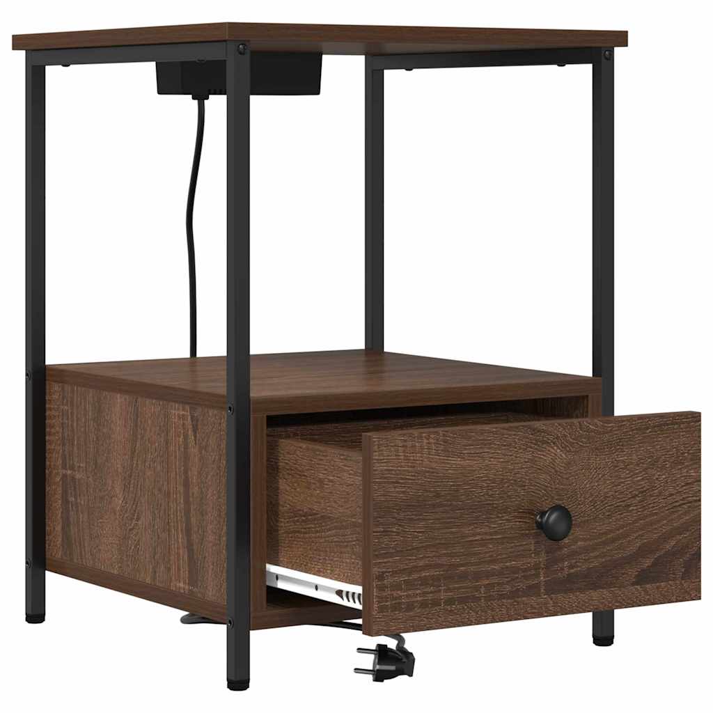 Nattduksbord med låda Brun Ek 42 x 41 x 56 cm Konstruerat trä