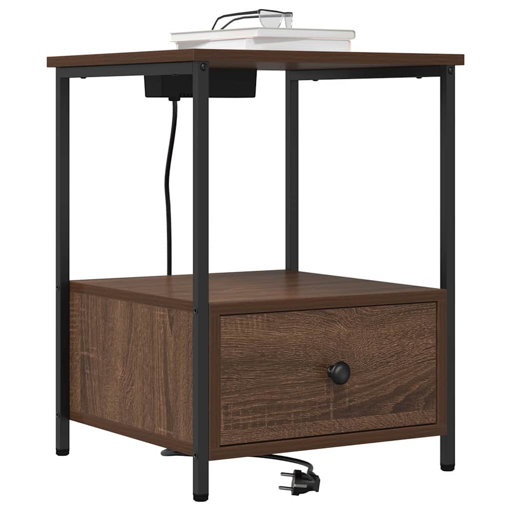 Nattduksbord med låda Brun Ek 42 x 41 x 56 cm Konstruerat trä