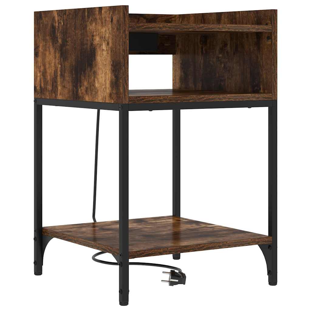 Nattduksbord med hylla Rökt ek 40 x 40 x 61 cm Konstruerat trä