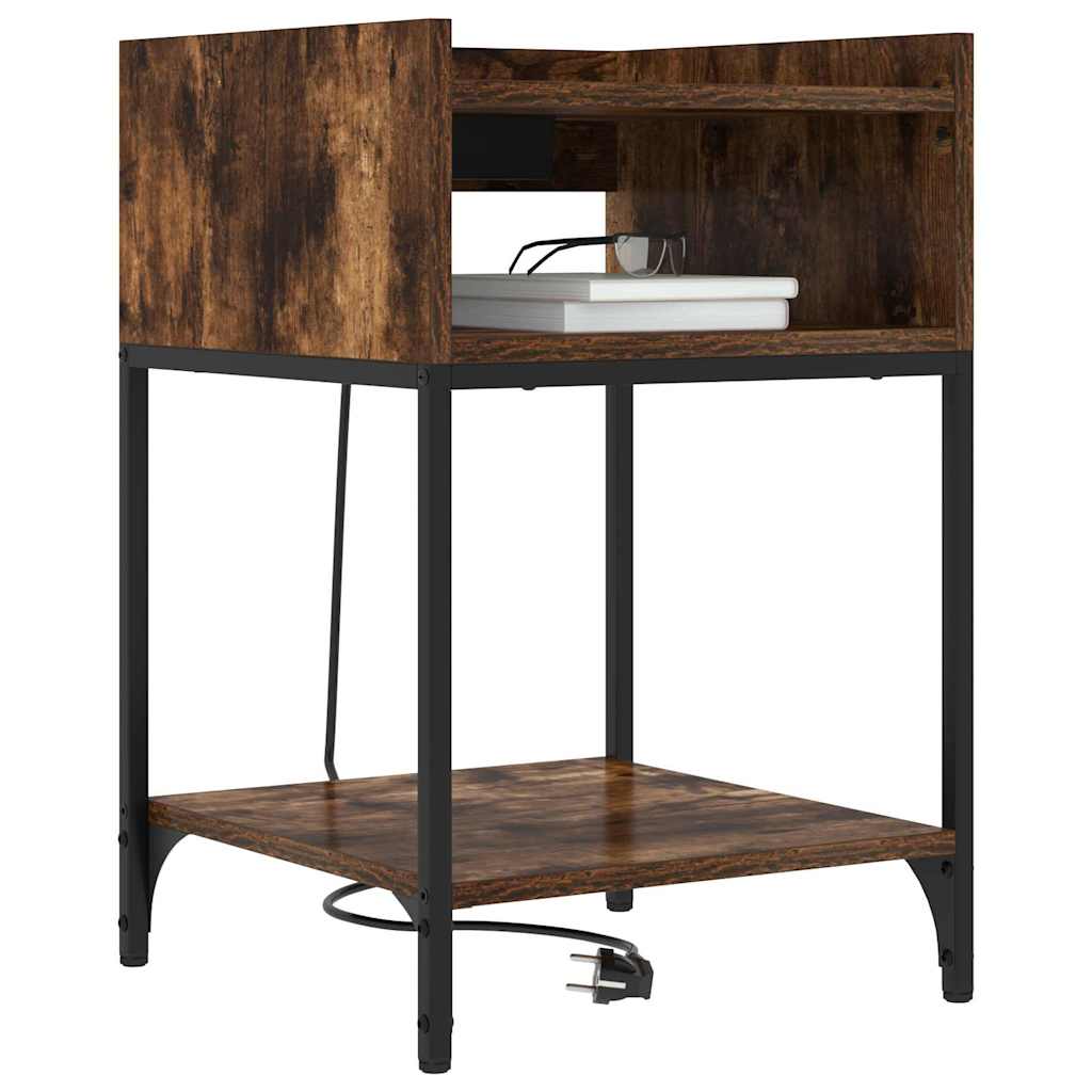 Nattduksbord med hylla Rökt ek 40 x 40 x 61 cm Konstruerat trä