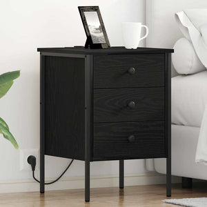 Nattduksbord med låda Svart Ek 42 x 41 x 61 cm Konstruerat trä