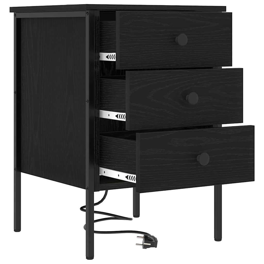 Nattduksbord 2 pcs Svart Ek 42 x 41 x 61 cm Konstruerat trä