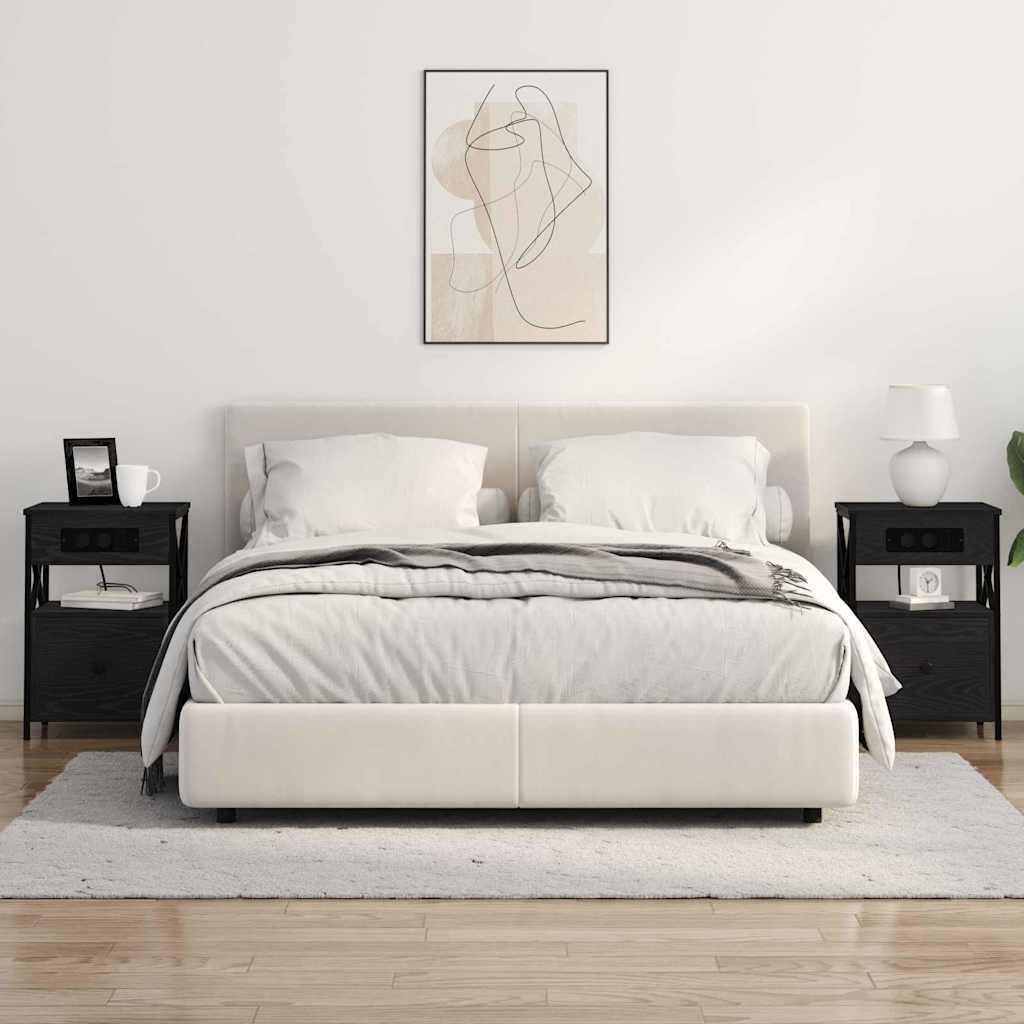 Nattduksbord 2 pcs Svart Ek 40 x 31 x 60 cm Konstruerat trä