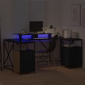 Skrivbord med låda Svart Ek 182 x 101 x 87,5 cm Konstruerat trä