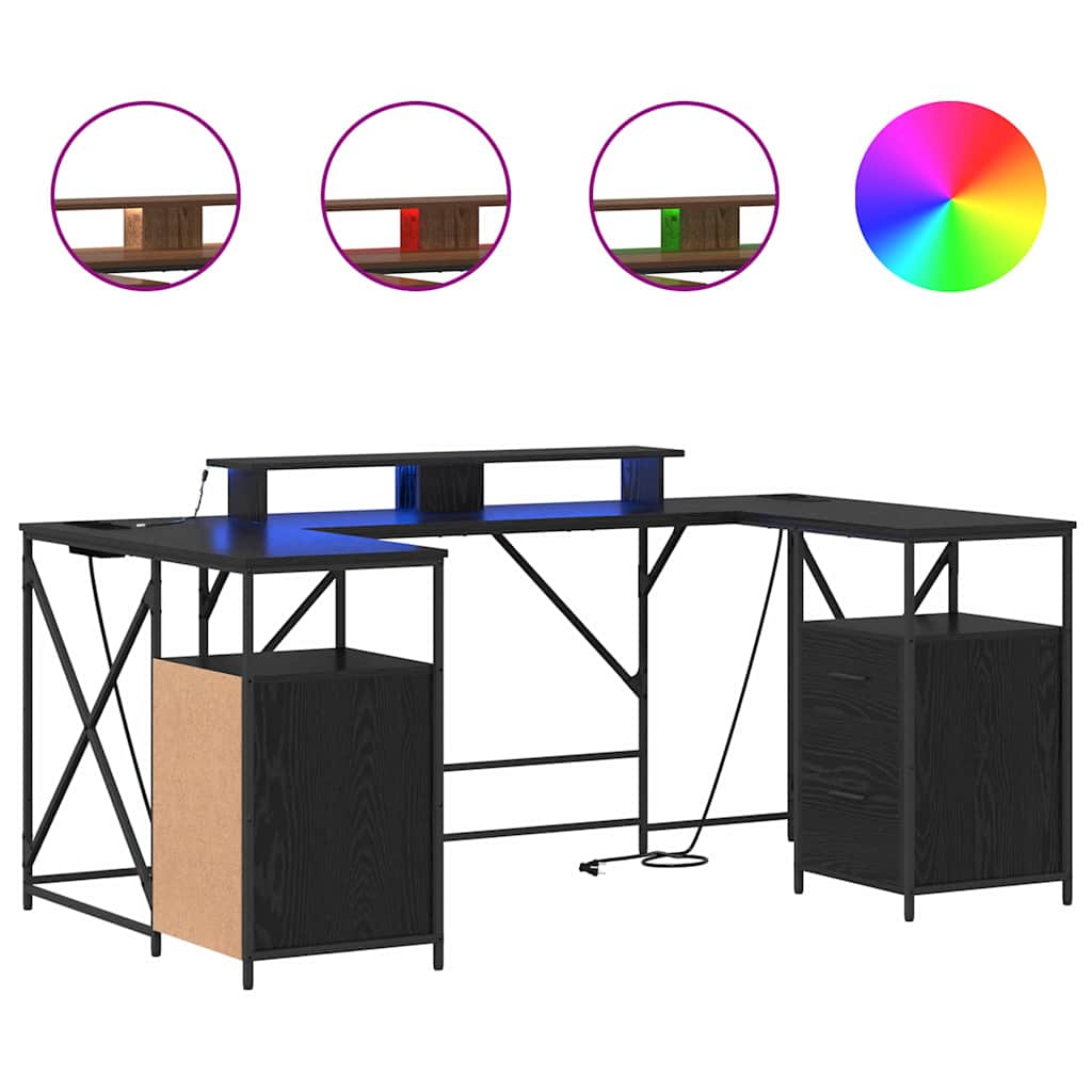 Skrivbord med låda Svart Ek 182 x 101 x 87,5 cm Konstruerat trä