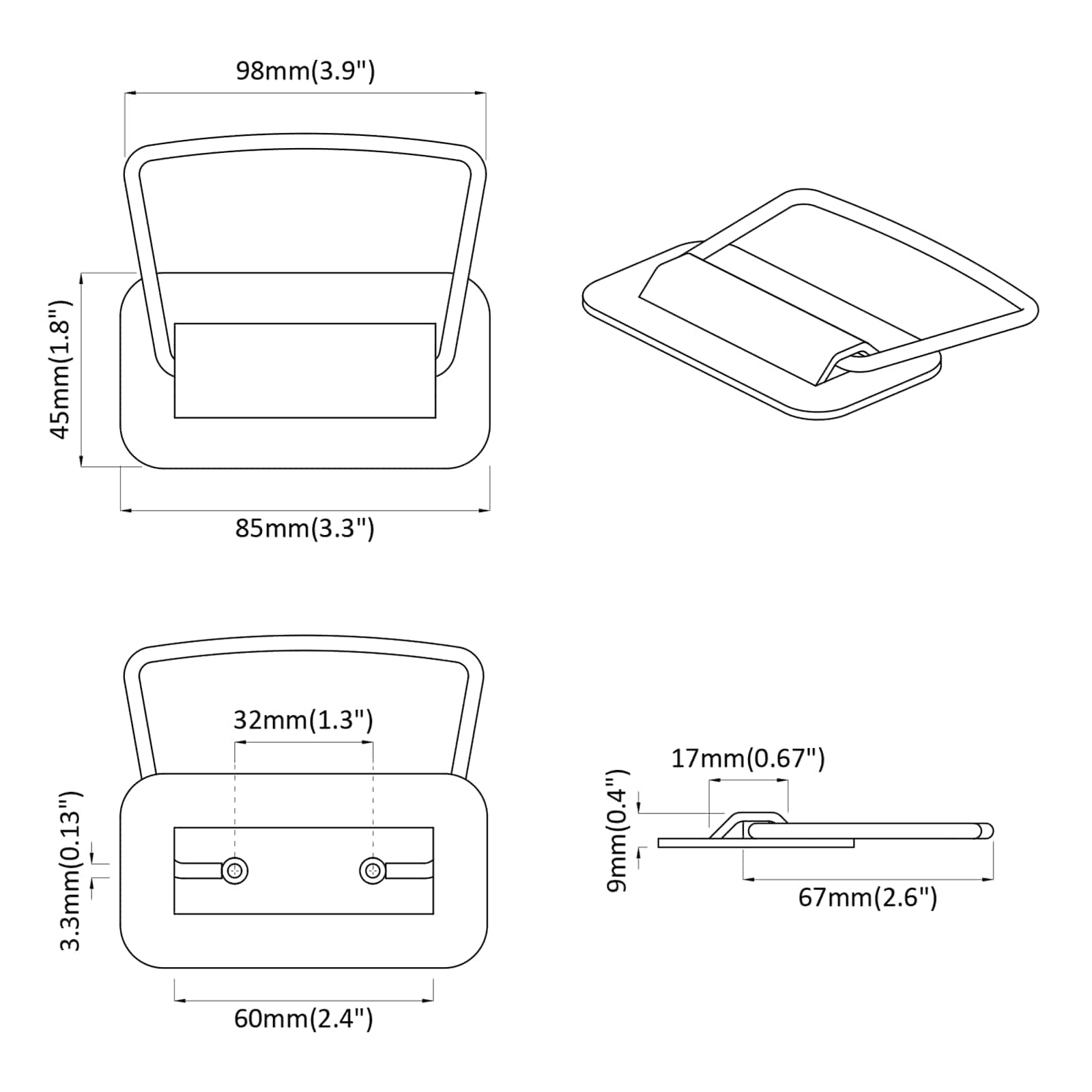 Skåpshandtag 2 pcs Antracit 85 x 45 mm Metall