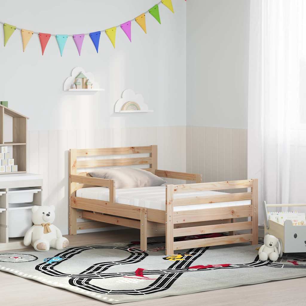 Sängram med madrass med huvudgavel Brun 80 x 200 cm Massiv furu