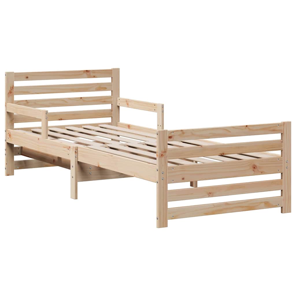 Sängram med madrass med huvudgavel Brun 80 x 200 cm Massiv furu