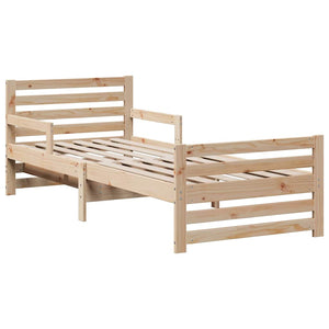 Sängram med madrass med huvudgavel Brun 80 x 200 cm Massiv furu