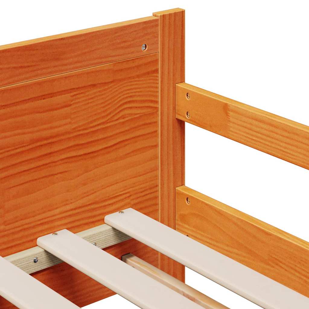 Sängram med madrass med huvudgavel Brun 80 x 200 cm Massiv furu